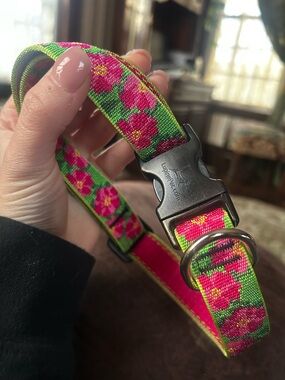 LupinePet Floral Dog Collar in Pink & Green - Quick-Release Buckle